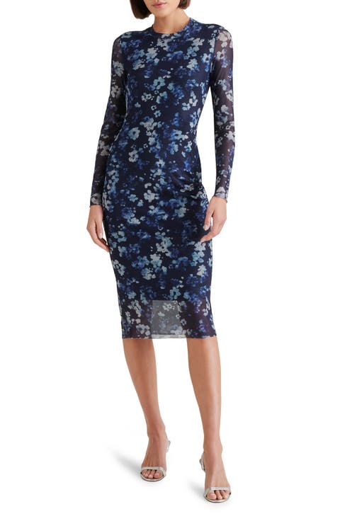 Hailee Floral Long Sleeve Mesh Body-Con Midi Dress