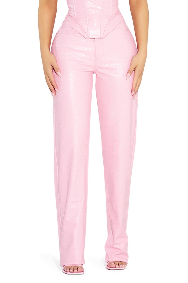 Straight Croc Faux Leather Straight Leg Pants, Main, color, BABY PINK