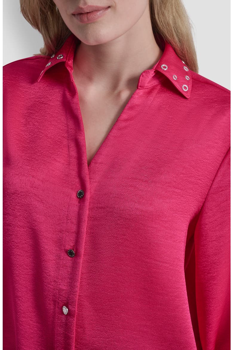 Grommet Collar Button-Up Shirt, Alternate, color, HOT PINK