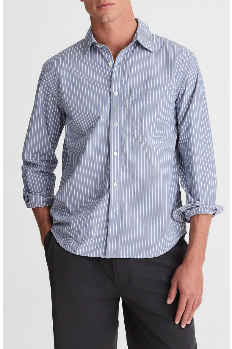 Stripe Poplin Button-Up Shirt, Main, color, BLUE STRIPE