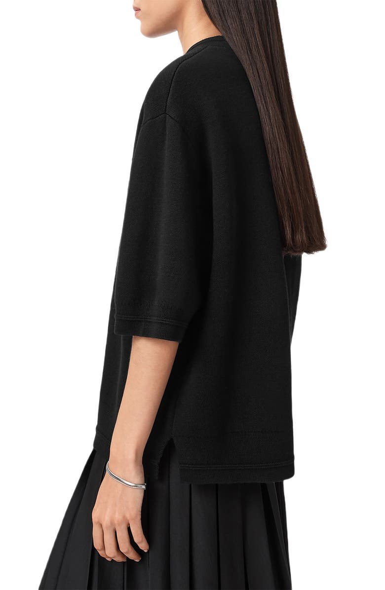 AllSaints Nika Elbow Sleeve Wool Sweatshirt, Alternate, color, Black