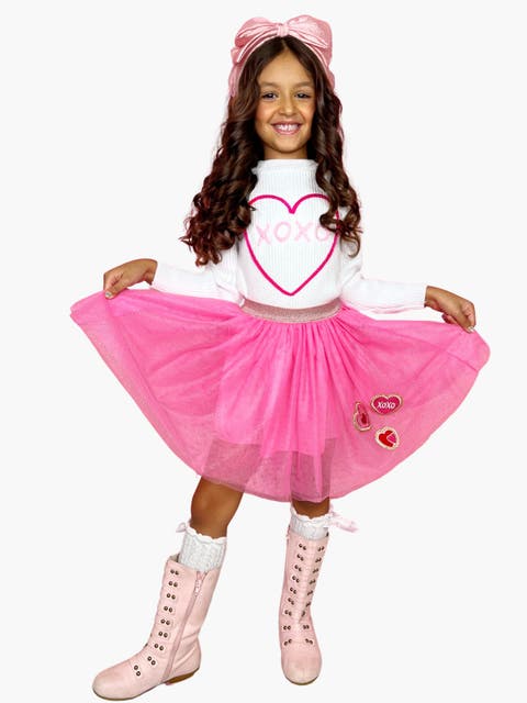 Embroidered Sweater and Heart Patch Tutu Skirt Set (Toddler, Little Kid & Big Kid)