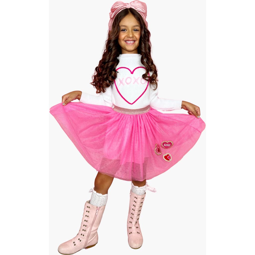 Mia Belle Girls Embroidered Sweater and Heart Patch Tutu Skirt Set in Pink  product
