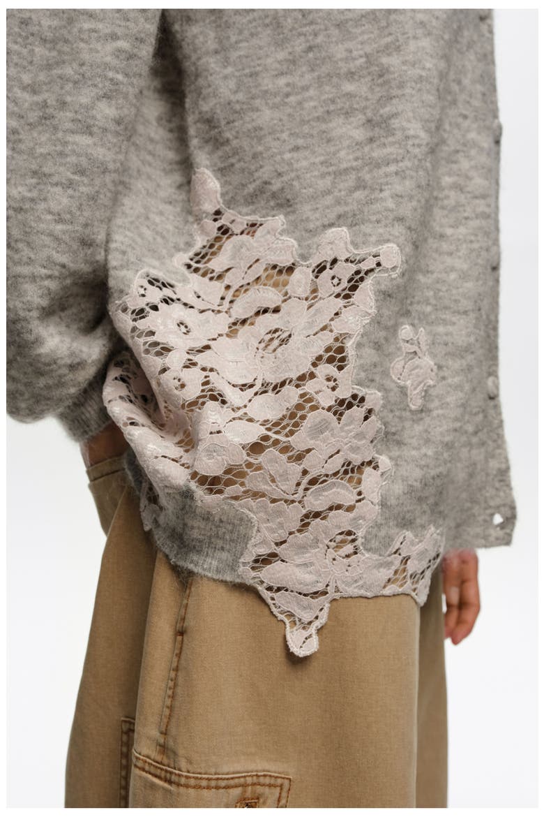 Long Lace Knit Cardigan, Alternate, color, LIGHT GREY