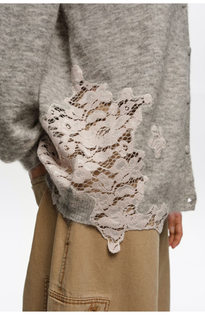 Bimba y Lola Long Lace Knit Cardigan, Alternate, color, Light Grey