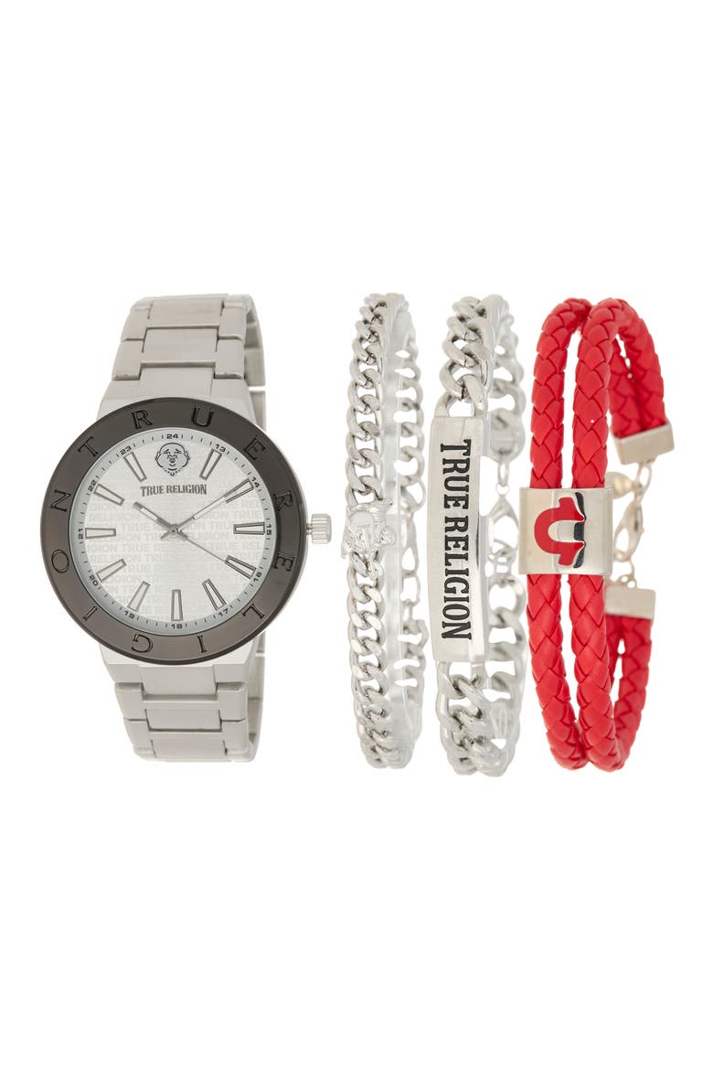 Logo Bracelet Watch & Bracelets Set, 43mm, Main, color, SILVER