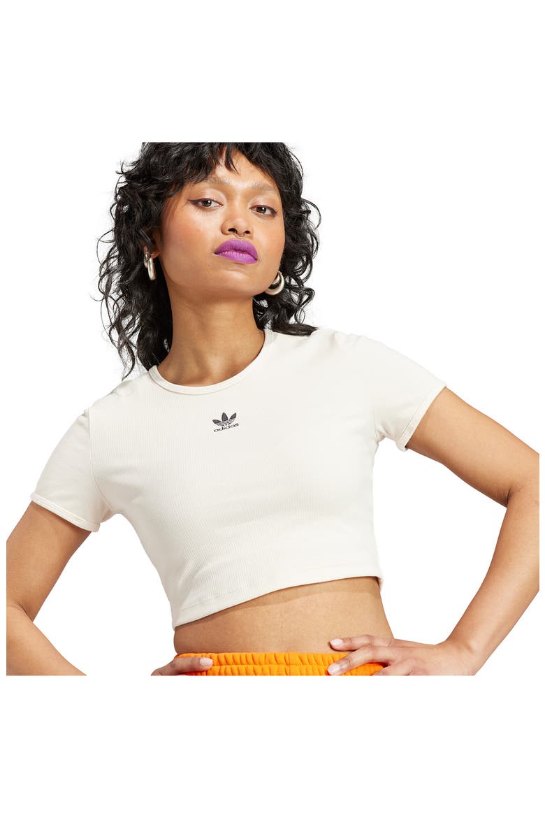 Adicolor Essentials Rib Crop Top, Alternate, color, WONDER WHITE
