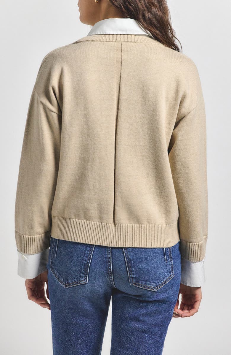 Derek Lam 10 Crosby Rida Mixed Media Cotton & Cashmere Sweater, Alternate, color, Safari/ White