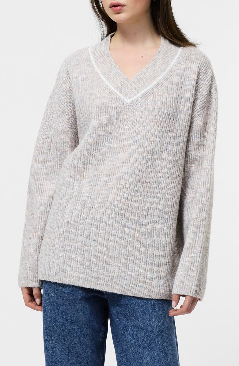 French Connection Kezia V-Neck Sweater, Main, color, Stone Grey
