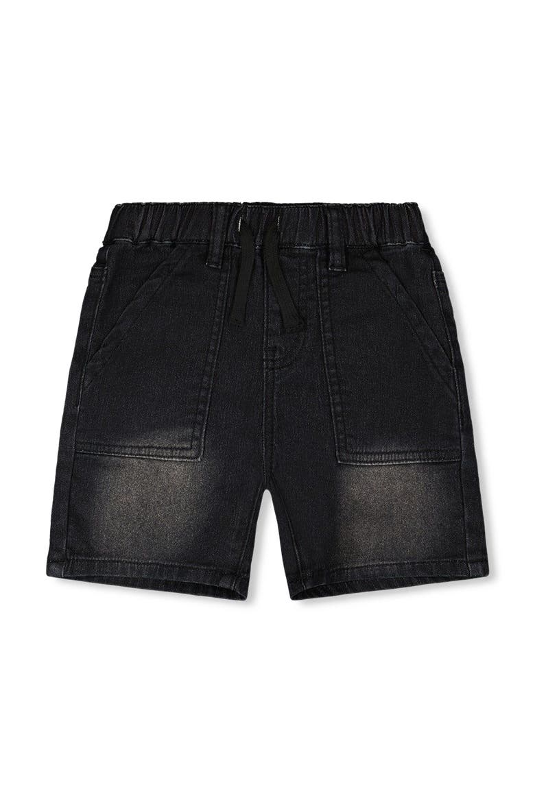 French Terry Elastic Waist Drawstring Denim Shorts, Main, color, Denim Grey
