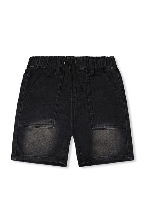 French Terry Elastic Waist Drawstring Denim Shorts (Toddler, Little Kid & Big Kid)
