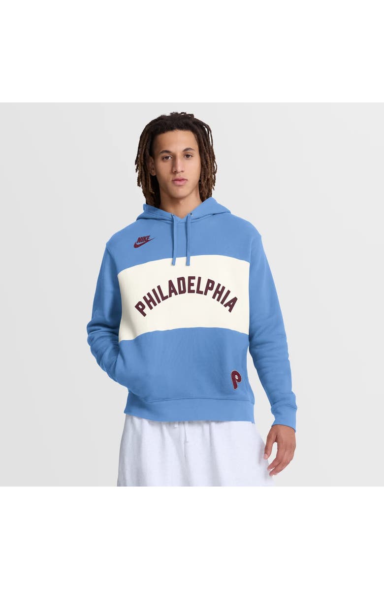 Nike Men's Nike Light Blue Philadelphia Phillies '80s Cooperstown Collection Legacy Color-Block Hoodie, Main, color, Light Blue