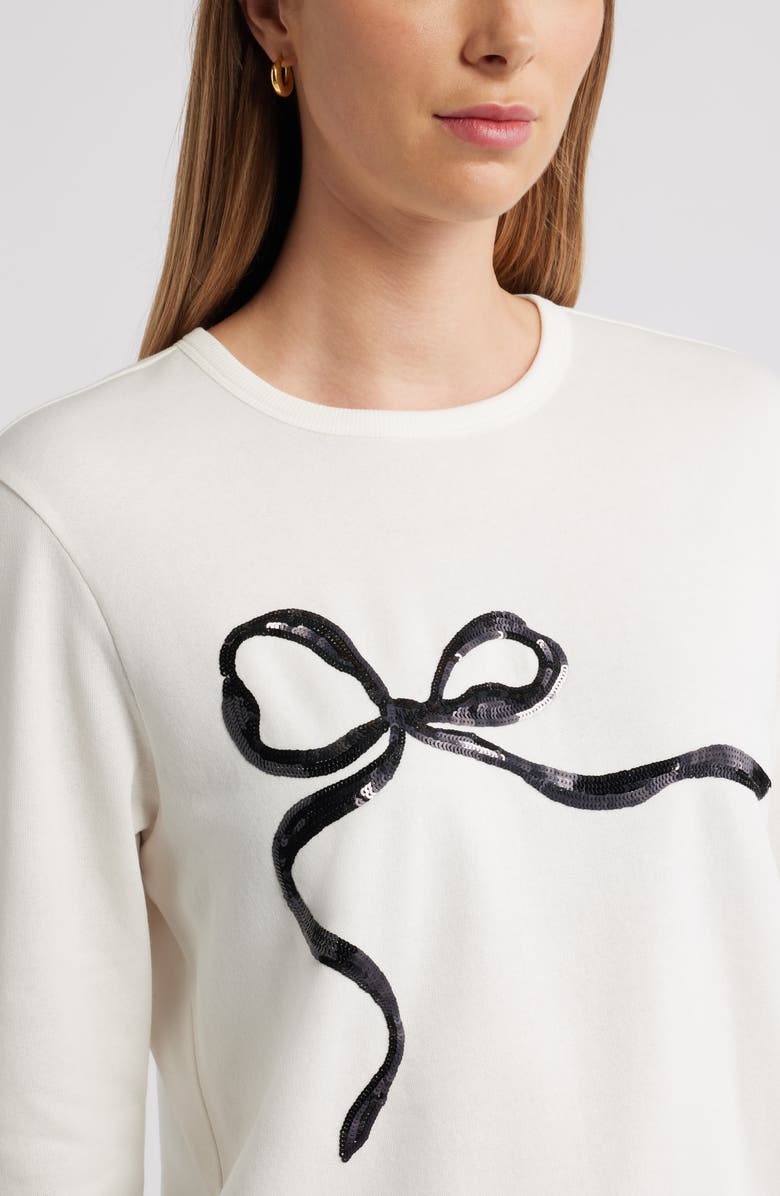 Caslon<sup>®</sup> Sequin Bow Sweatshirt, Alternate, color, Ivory Pristine Sequin Bow