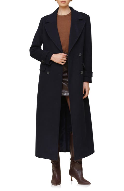 Avec Les Filles Padded Shoulder Longline Coat In Navy