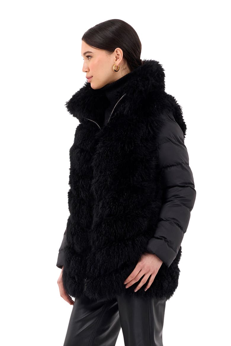 Genuine Shearling Chevron Jacket With Detachable Quilted Sleeves, Alternate, color, BLACK/BLACK