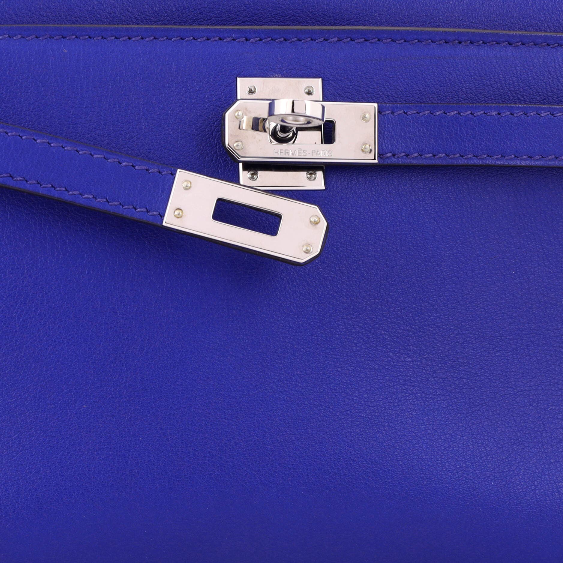 Pre-Owned Hermes Kelly Pochette Swift, Alternate, color, Bleu Electrique