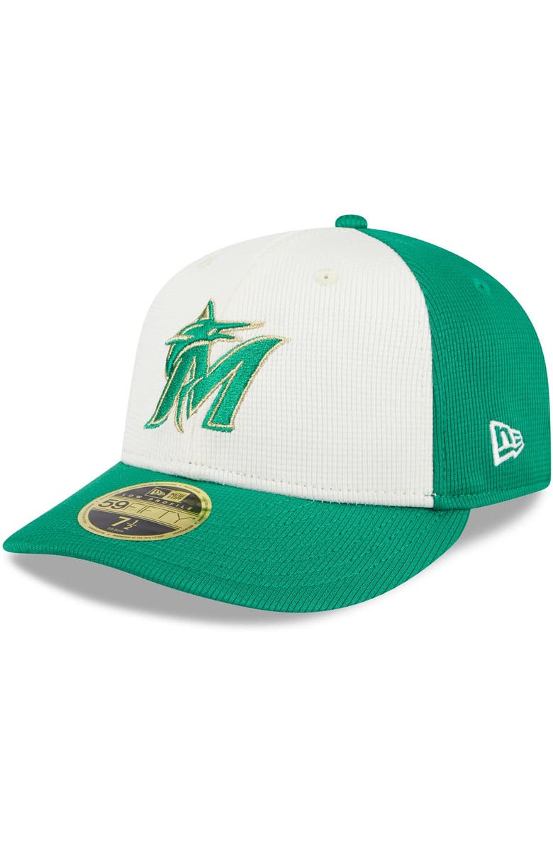 New Era Men's New Era White/Green Miami Marlins 2024 St. Patrick's Day Low Profile 59FIFTY Fitted Hat, Main, color, 