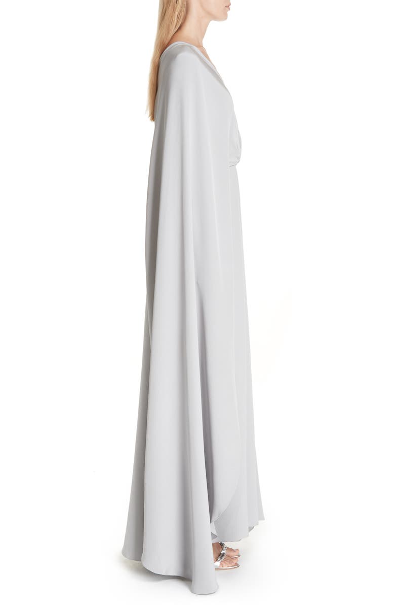 Christian Siriano V-Neck Cape Silk Gown, Alternate, color, 