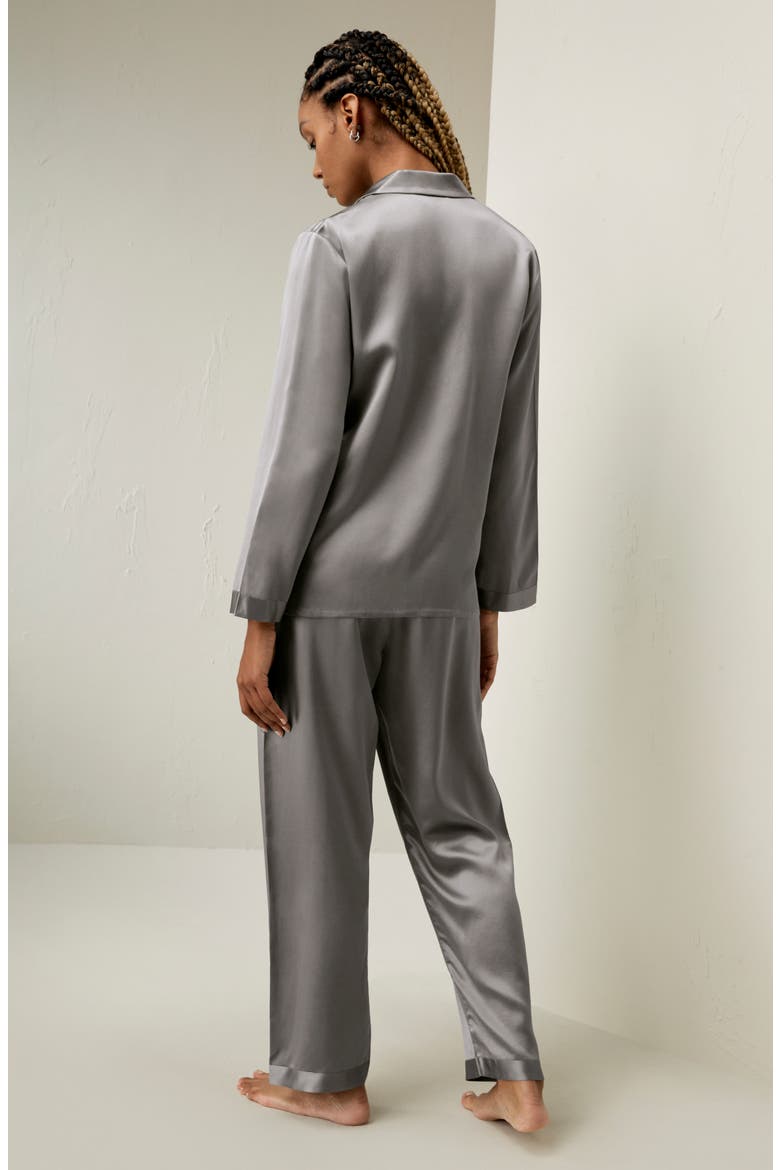 Women's Full Length Silk Pajamas Set, Alternate, color, Dark Gray