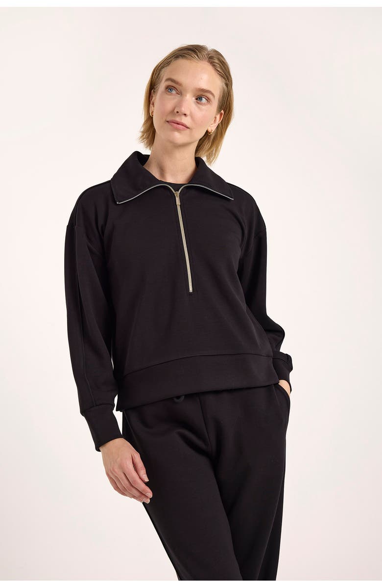 Brodie Pure Cashmere Piping Detail Jersey Half Zip Sweatshirt, Main, color, Black