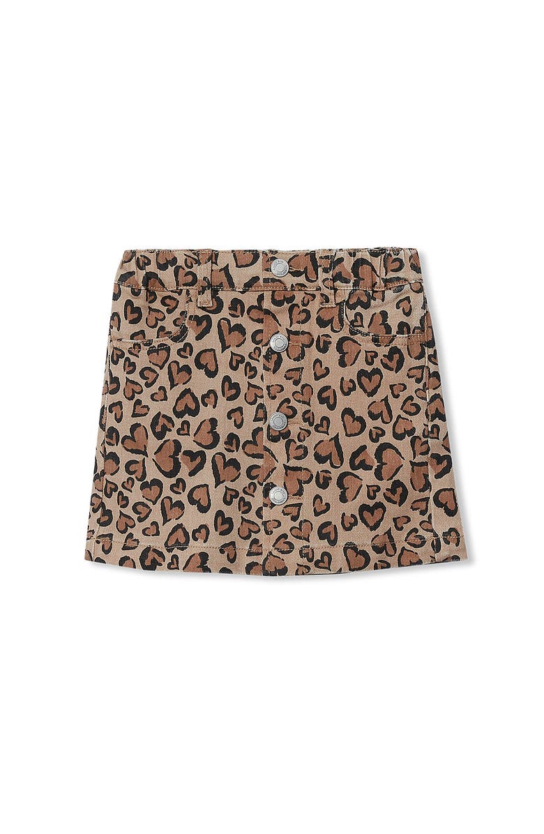 Lands' End Girls Denim Skort, Main, color, Tan Cheetah Hearts