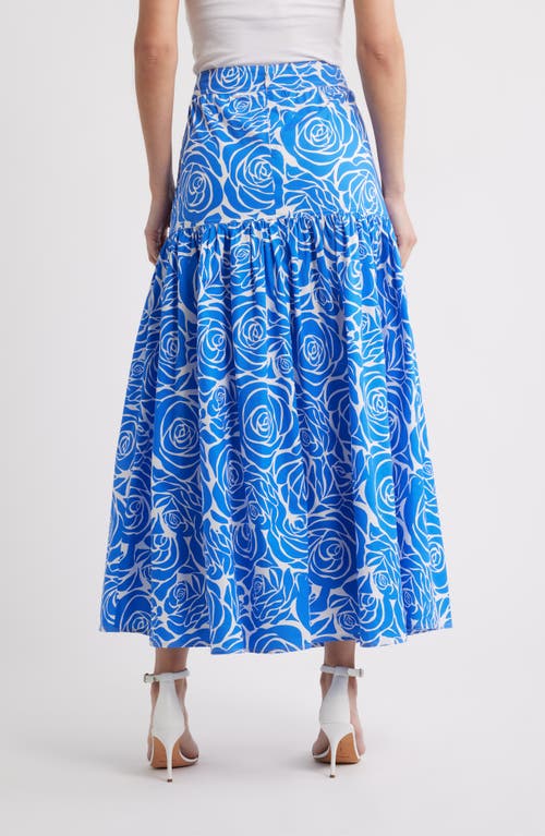 Milly Noemi Rose Tiered Poplin Maxi Skirt In Blue