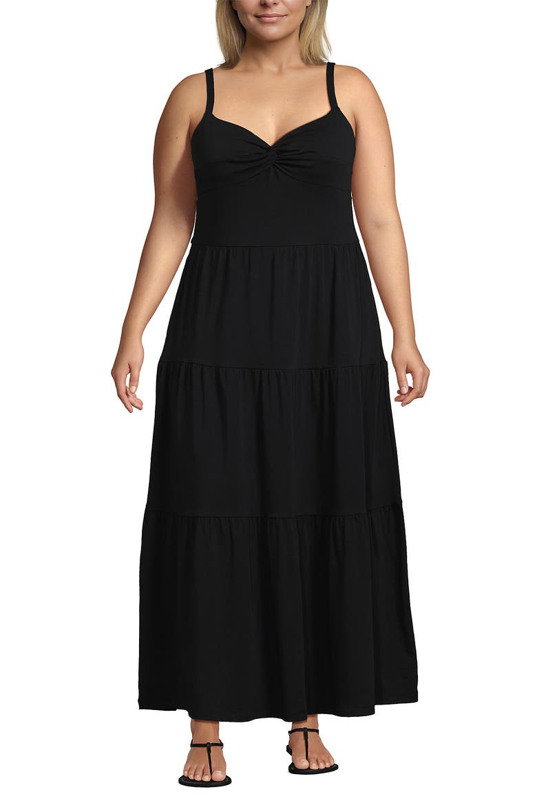 Plus Size Cotton Modal Twist Front Tiered Maxi Dress, Main, color, Black