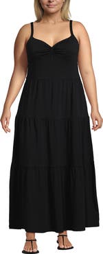 Lands' End Plus Size Cotton Modal Twist Front Tiered Maxi Dress