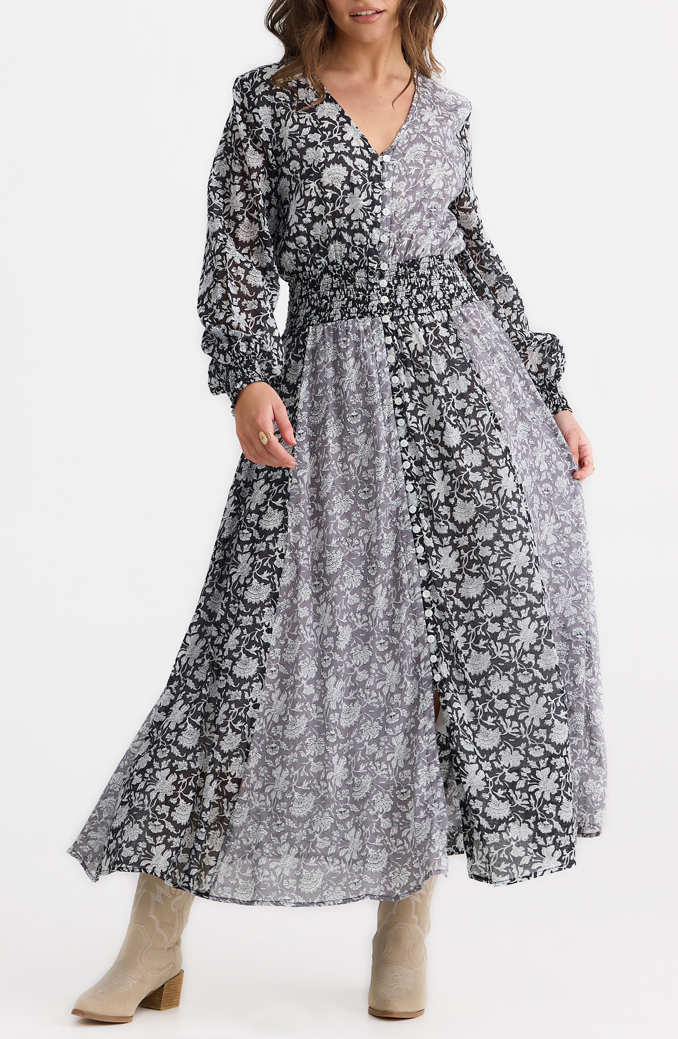 Talisman the Label Halcycon Floral Long Sleeve Cotton Maxi Dress