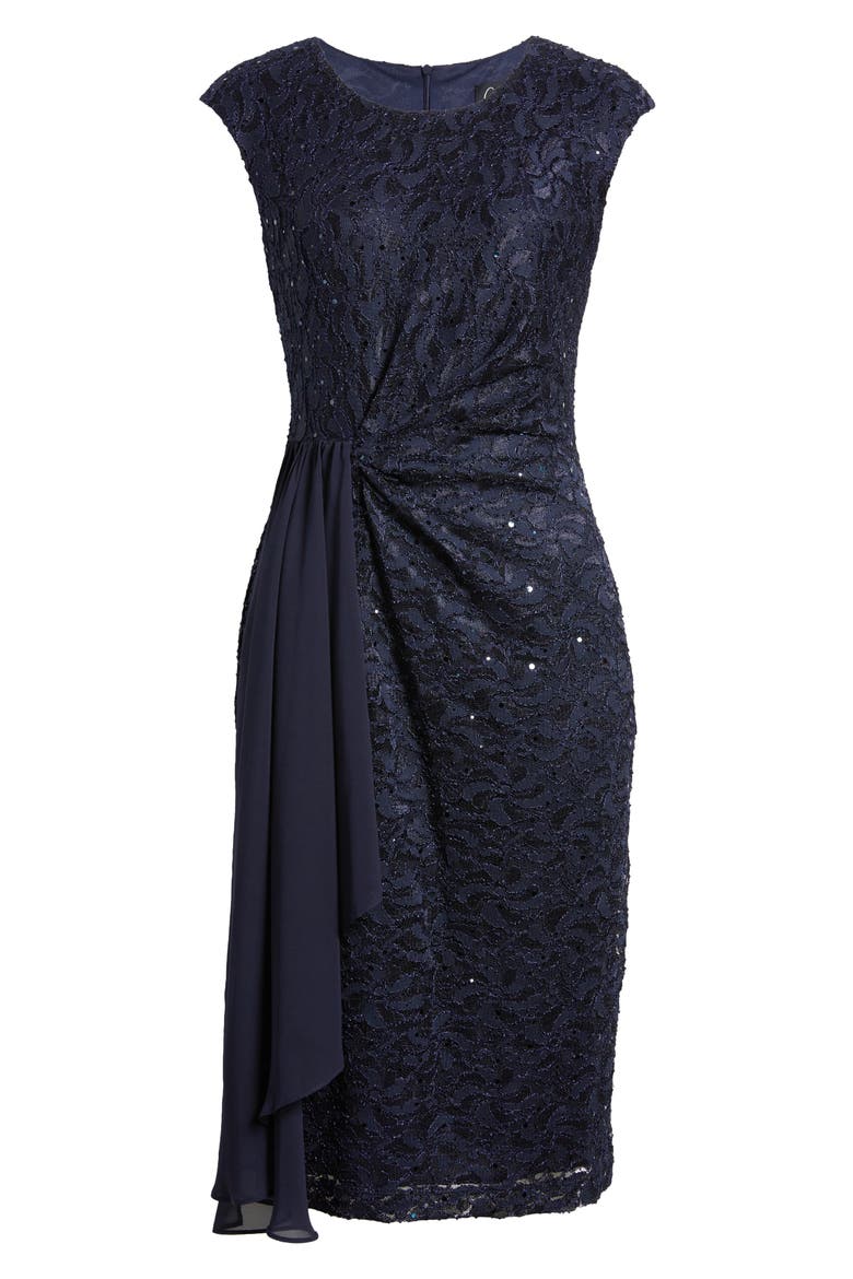 Sequin Lace Cocktail Dress, Alternate, color, NAVY