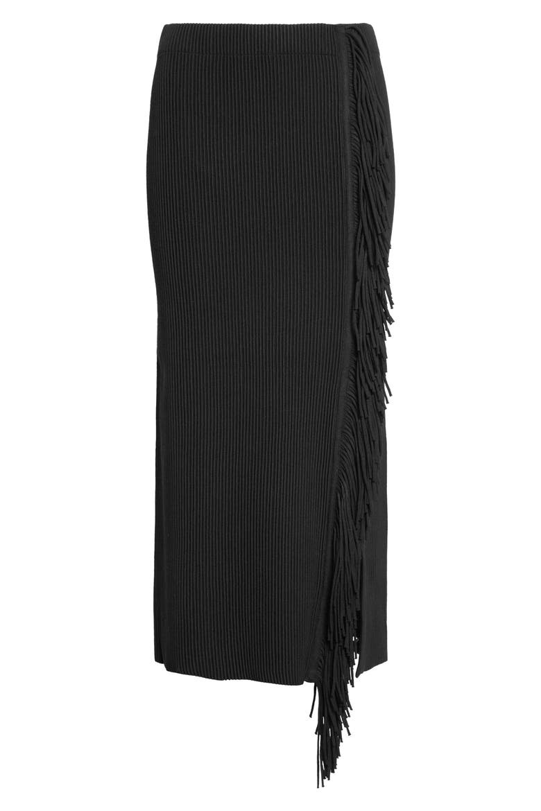 High Waist Side Fringe Skirt, Main, color, SOLID BLACK