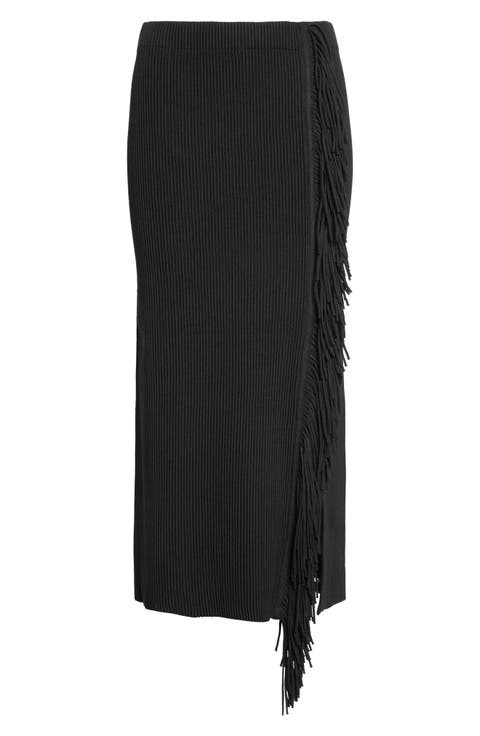 High Waist Side Fringe Skirt