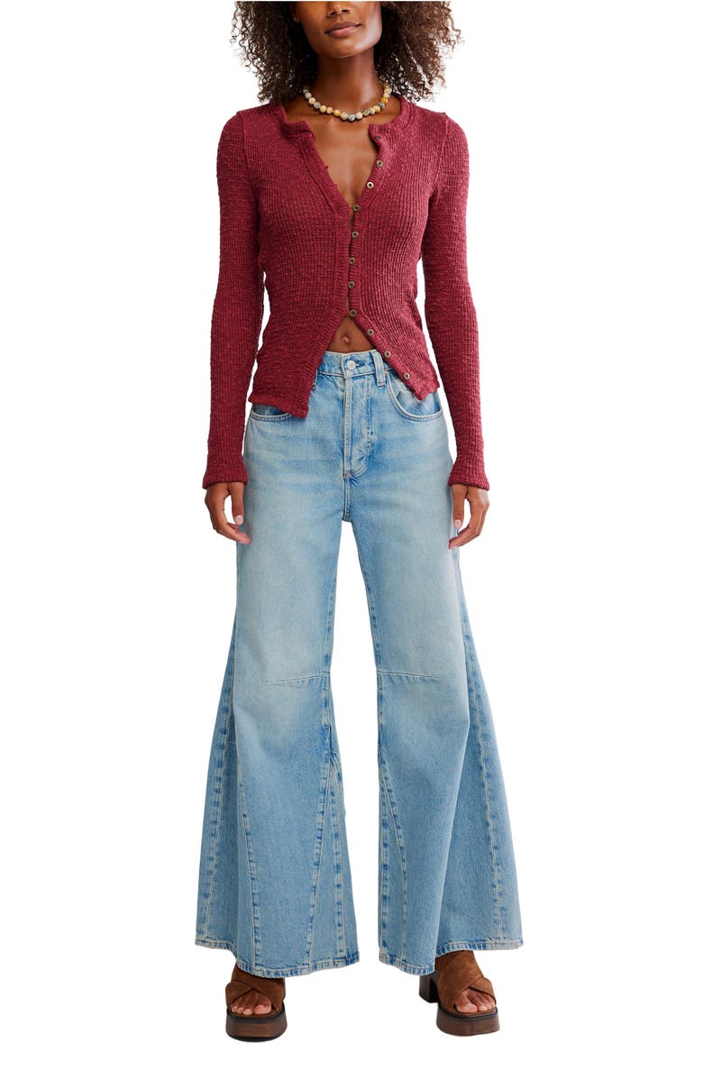 Free People It's On Rib Cardigan, Alternate, color, Cabernet