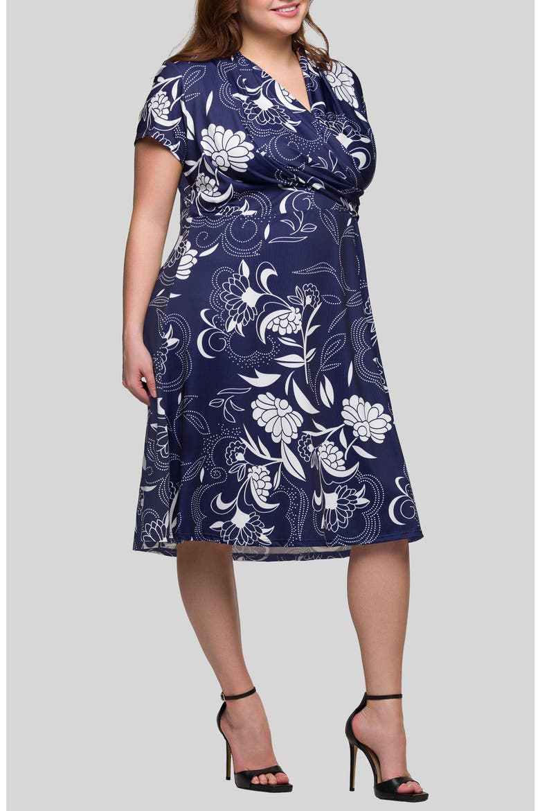 Floral Wrap Front Knit Midi Dress, Alternate, color, NAVY MULTI