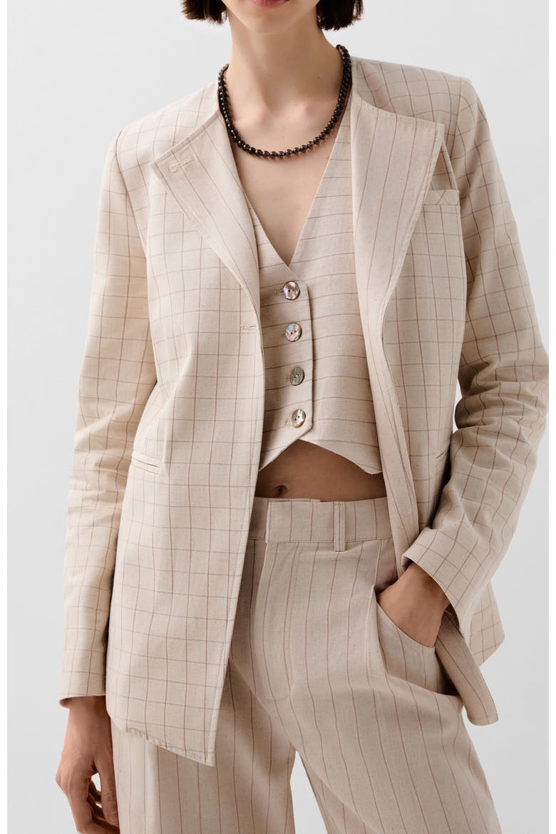 Stripes Check Blazer, Main, color, Natural