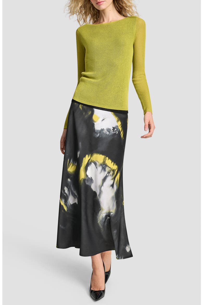 Double Layer Boat Neck Sweater, Alternate, color, CITRONELLA/ BLACK