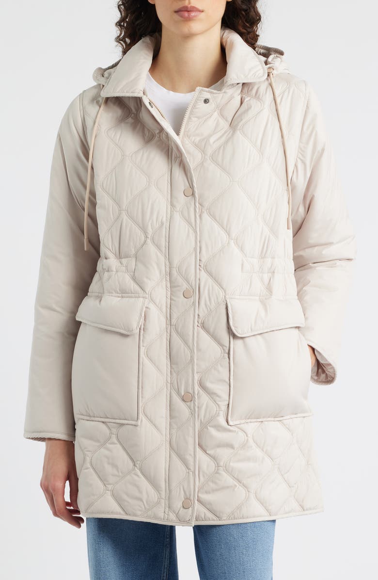 Bernardo Quilted Jacket with Removable Hood, Alternate, color, Egg Shell