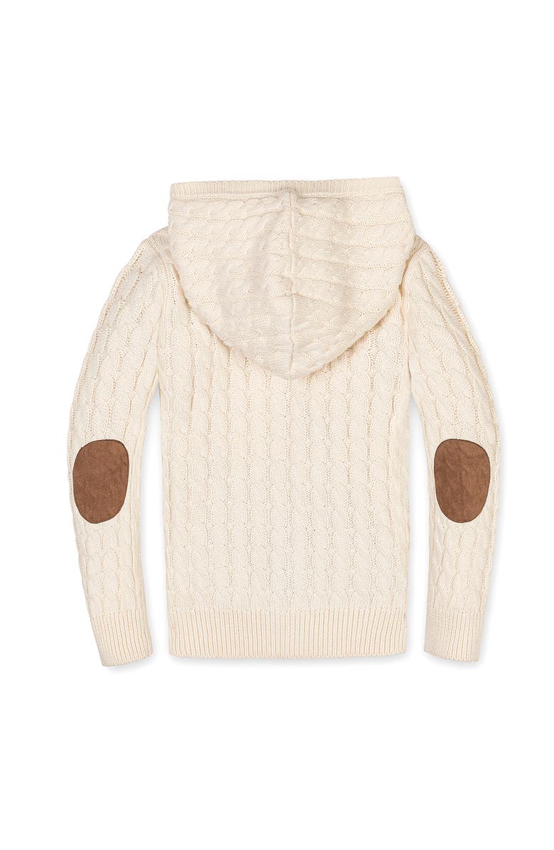 Hope & Henry Kids' Organic Long Sleeve Full Zip Hooded Sweater with Elbow Patches, Alternate, color, Ivory Cable