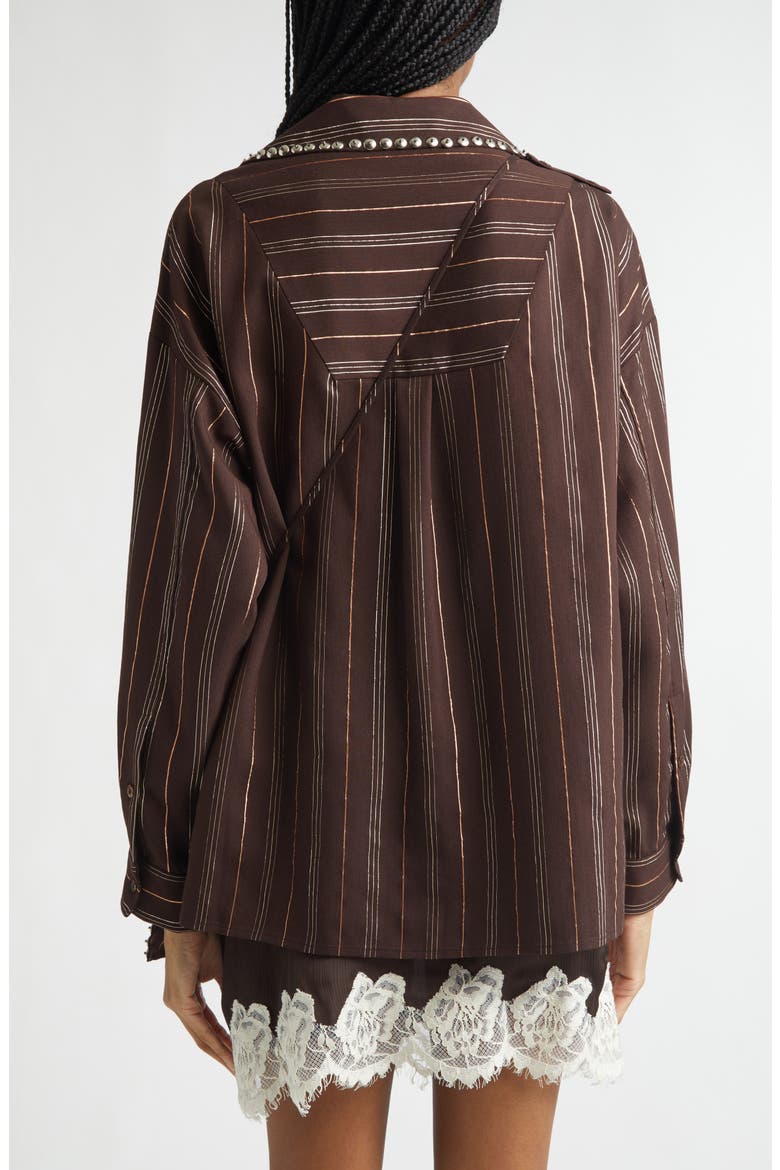 Monina Metallic Stripe Button-Up Shirt with Removable Crossbody Pouch, Alternate, color, DARK BROWN