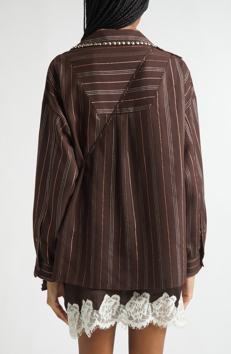 Siedrés Monina Metallic Stripe Button-Up Shirt with Removable Crossbody Pouch, Alternate, color, Dark Brown