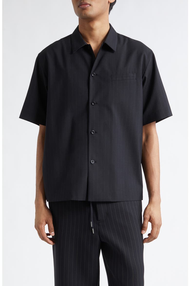 Chalk Stripe Short Sleeve Shirt, Main, color, BLACK