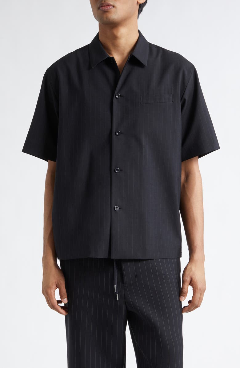Sacai Chalk Stripe Short Sleeve Shirt, Main, color, Black