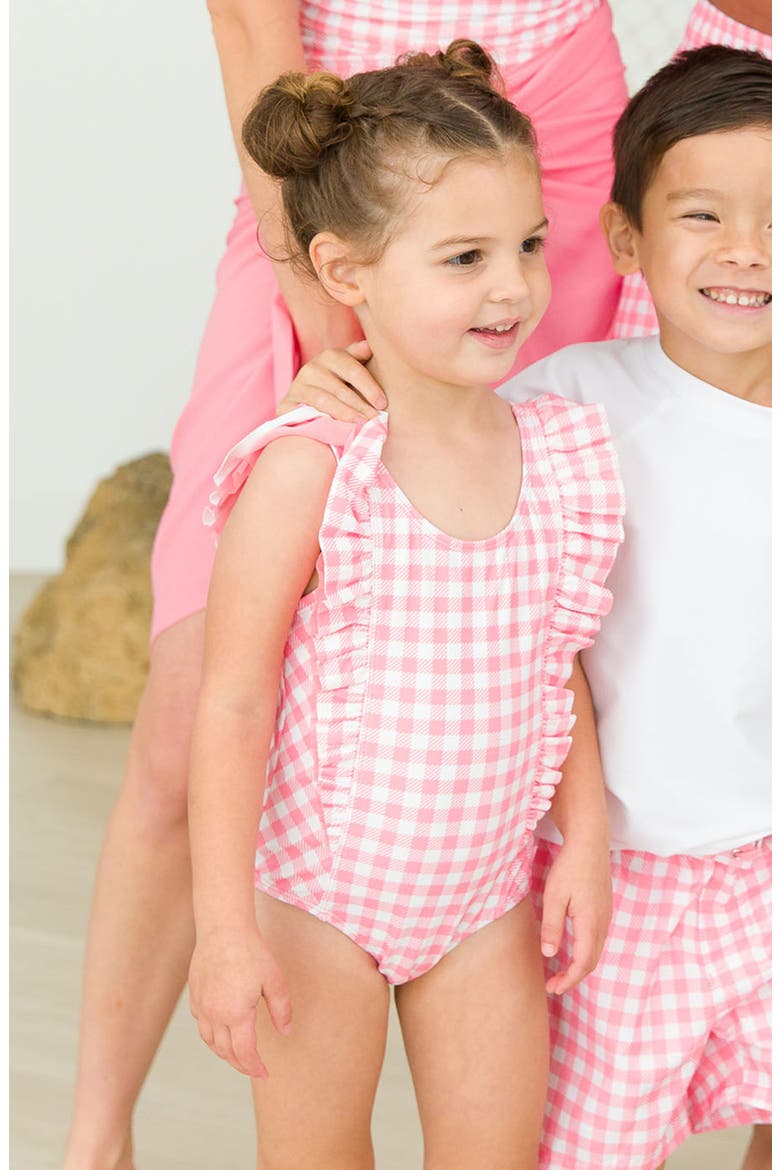 Periwinkle Blue Gingham One-Piece Swimsuit, Alternate, color, PINK