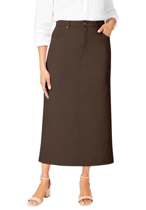 Classic Cotton Denim Midi Skirt (Plus)