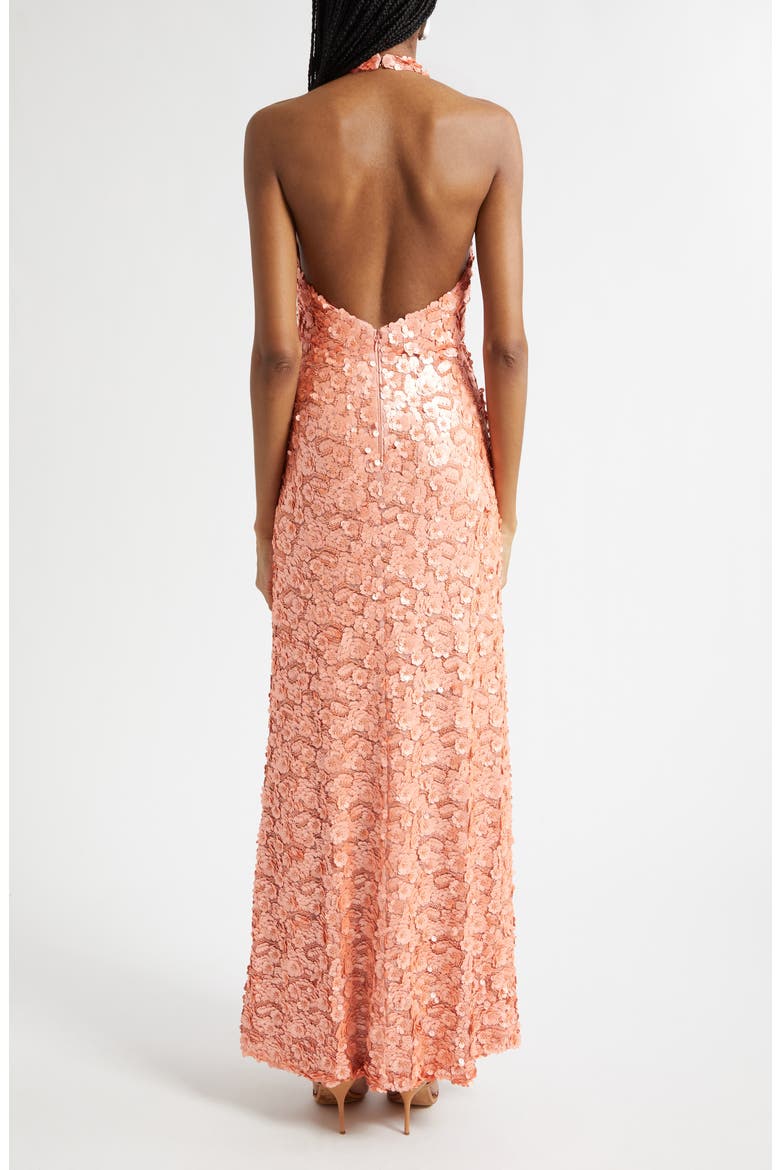 Giada Sequin Halter Gown, Alternate, color, CORAL PAILLETTE