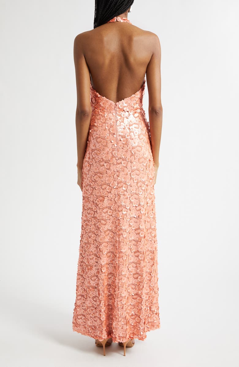 Ramy Brook Giada Sequin Halter Gown, Alternate, color, Coral Paillette