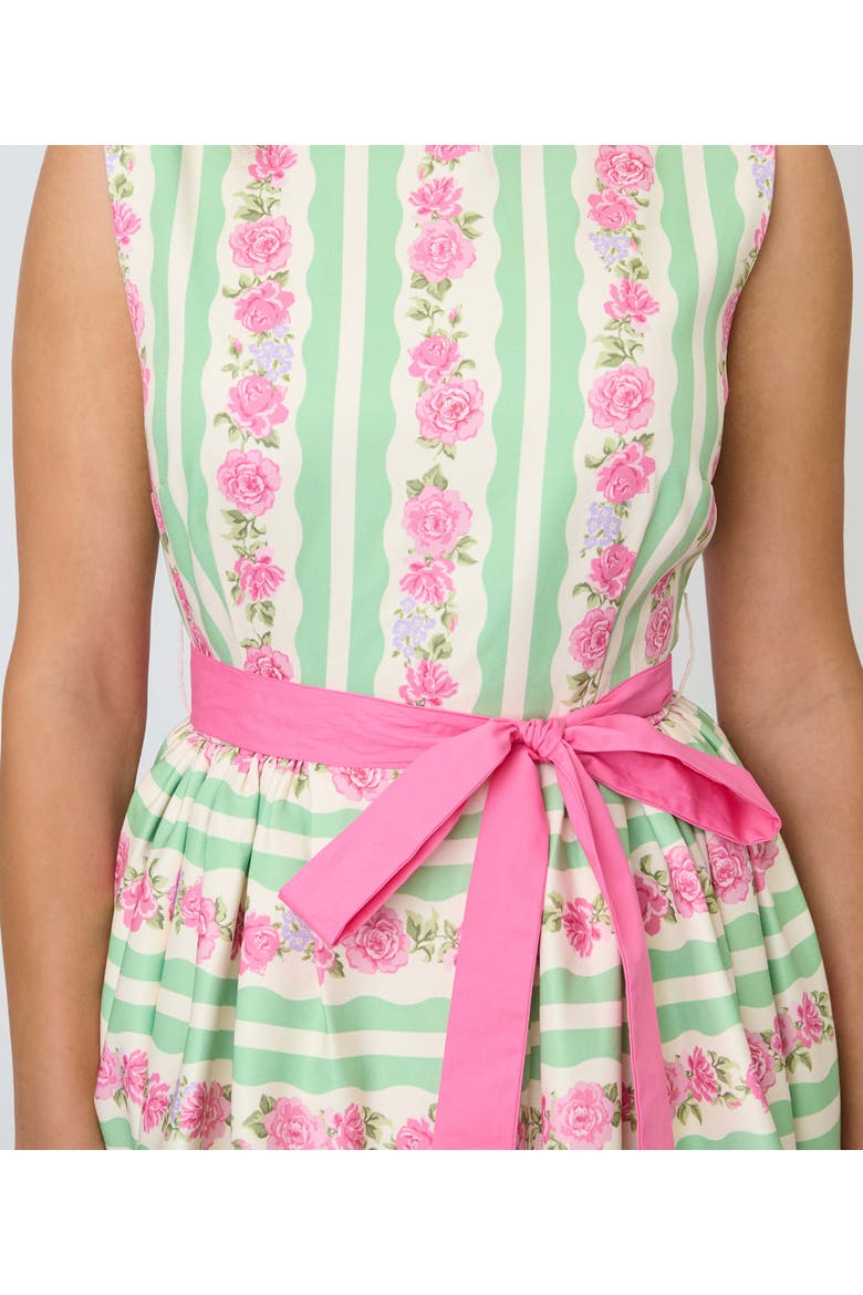 Sleeveless Belted Swing Dress, Alternate, color, Green & Pink Floral Print