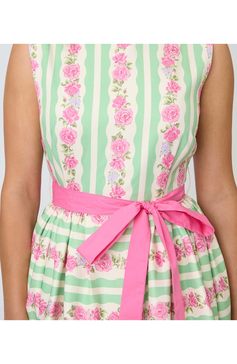 Unique Vintage Sleeveless Belted Swing Dress, Alternate, color, Green & Pink Floral Print