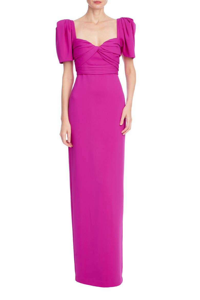 Puff Sleeve Empire Waist Gown, Main, color, FUCHSIA