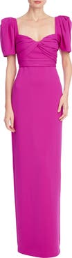 Badgley Mischka Collection Puff Sleeve Empire Waist Gown